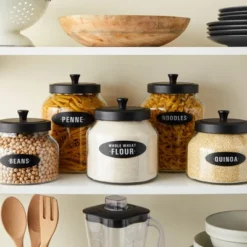 Talented Kitchen 158 Chalkboard Pantry Labels For Food Containers, Preprinted White All Caps On Black Stickers For Jars, Kitchen Organization