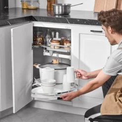 VEVOR Swing Right Blind Corner Cabinet, Pull Out Organizer For 36 Inch Width Blind Cabinet, 2 Tier Height Adjustable Swing Tray, Silver