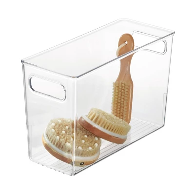 IDESIGN Linus Plastic Deep Kitchen Storage Bin With Handle Clear: Cabinet Organizer, 12" X 5" X 8", Spot Clean 3 IDESIGN Linus Plastic Deep Kitchen Storage Bin With Handle Clear: Cabinet Organizer, 12" X 5" X 8", Spot Clean