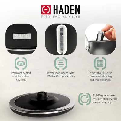 Haden Heritage 2 Slice Wide Slot Stainless Steel Toaster Bundled With 1.7 Liter Stainless Steel Electric Water Kettle, Black & Chrome 4 Haden Heritage 2 Slice Wide Slot Stainless Steel Toaster Bundled With 1.7 Liter Stainless Steel Electric Water Kettle, Black & Chrome - Image 2