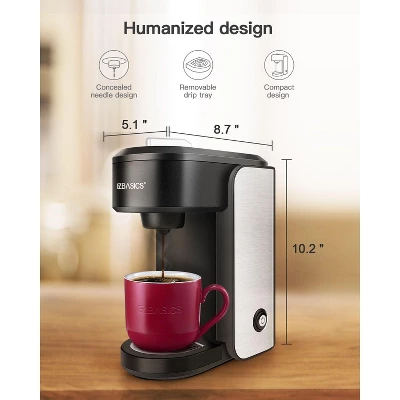 EZBASICS Single Serve Coffee Maker, Mini Coffee Brewer For Single Cup Capsule & Ground Coffee, Black, Single Cup Coffee Maker 3 EZBASICS Single Serve Coffee Maker, Mini Coffee Brewer For Single Cup Capsule & Ground Coffee, Black, Single Cup Coffee Maker
