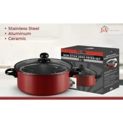 J&V TEXTILES Non-Stick 3-Piece Deep Fryer Set