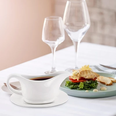 KOVOT White Elegant 12oz Ceramic Gravy Boat And Saucer Plate Set - Perfect For Gravies, Sauces, And Dressings - Microwave And Dishwasher Safe 6 KOVOT White Elegant 12oz Ceramic Gravy Boat And Saucer Plate Set - Perfect For Gravies, Sauces, And Dressings - Microwave And Dishwasher Safe - Image 4