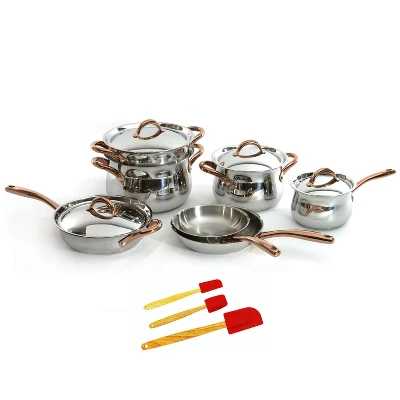 BergHOFF Ouro Gold 18/10 Stainless Steel 14Pc Cookware Set With Lids And Silicone Spatulas, Rose Gold Handle 12 BergHOFF Ouro Gold 18/10 Stainless Steel 14Pc Cookware Set With Lids And Silicone Spatulas, Rose Gold Handle - Image 10
