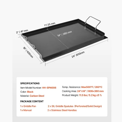 VEVOR Carbon Steel Griddle, 24x16 Inch Universal Flat Top Rectangular Plate, Gas Grill Griddle For BBQ Grill, Teppanyaki, Black 9 VEVOR Carbon Steel Griddle, 24x16 Inch Universal Flat Top Rectangular Plate, Gas Grill Griddle For BBQ Grill, Teppanyaki, Black - Image 7