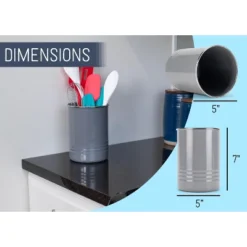 Nat & Jules Charcoal Grey 6.75 X 5 Iron Metal Kitchen Crock Utensil Holder