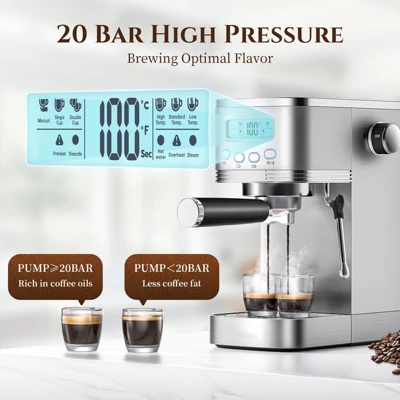 Espresso Coffee Maker With Automatic Milk Frothing System, Temp Adjustable, Steam Wand & Cup Warmer, 20 Bar Espresso Machines For Latte, Cappuccino 6 Espresso Coffee Maker With Automatic Milk Frothing System, Temp Adjustable, Steam Wand & Cup Warmer, 20 Bar Espresso Machines For Latte, Cappuccino - Image 4