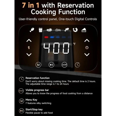 Kitchen Elite Digital Air Fryer Oven, Compact Cooker With Window, 7 Presets, Nonstick Basket For Fast Cooking, Easy Cleanup, 5.28 Quart, Black 4 Kitchen Elite Digital Air Fryer Oven, Compact Cooker With Window, 7 Presets, Nonstick Basket For Fast Cooking, Easy Cleanup, 5.28 Quart, Black - Image 2