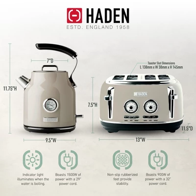 Haden Dorset 4 Slice Wide Slot Stainless Steel Toaster Bundled With 1.7 Liter Stainless Steel Electric Kettle With 360-Degree Base, Putty & Chrome 5 Haden Dorset 4 Slice Wide Slot Stainless Steel Toaster Bundled With 1.7 Liter Stainless Steel Electric Kettle With 360-Degree Base, Putty & Chrome - Image 3