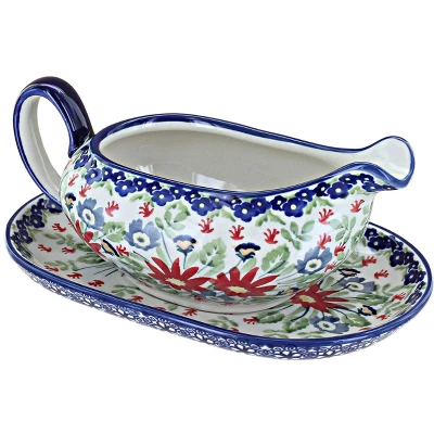 Blue Rose Polish Pottery S119 Manufaktura Gravy Boat & Plate 10 Blue Rose Polish Pottery S119 Manufaktura Gravy Boat & Plate - Image 8
