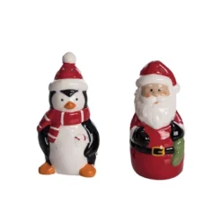 Transpac Ceramic Santa And Penguin Salt And Pepper Shaker Set Christmas Tabletop Decor Multicolor Hand Wash Gift