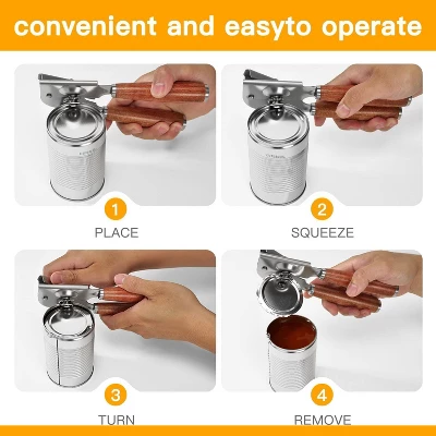 Manual Can Opener With Solid Wood Handle, Sharp Smooth Edge Blade 7 Manual Can Opener With Solid Wood Handle, Sharp Smooth Edge Blade - Image 5