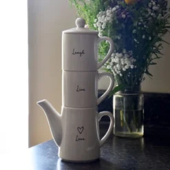 Live, Laugh, Love Tea For Two Set (15 Oz Teapot With 2 - 8 Oz Cups)