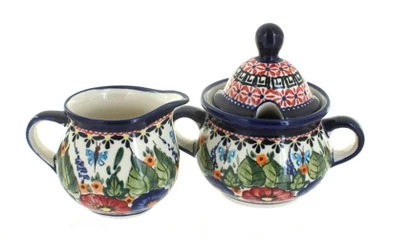 Blue Rose Polish Pottery 944-945 Zaklady Cream & Sugar Set 4 Blue Rose Polish Pottery 944-945 Zaklady Cream & Sugar Set - Image 2