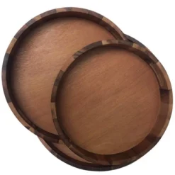 Kalmar Home Solid Acacia Wood Set Of 3 Round Serving Trays