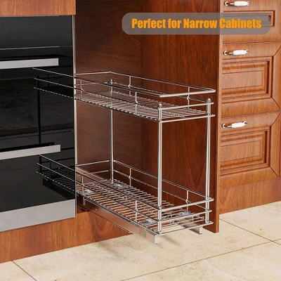 LOVMOR Pull Out Spice Rack For Narrow Cabinet (5?" W X 21" D),2 Tier Slide Out Cabinet Organizer And Pull Out Shelves Under 5 LOVMOR Pull Out Spice Rack For Narrow Cabinet (5?" W X 21" D),2 Tier Slide Out Cabinet Organizer And Pull Out Shelves Under - Image 3