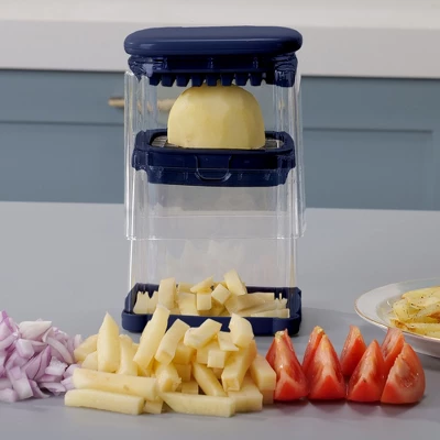 Cheer Collection Vegetable Chop Box With 3 Blades, Durable Navy Blue Cutter 3 Cheer Collection Vegetable Chop Box With 3 Blades, Durable Navy Blue Cutter