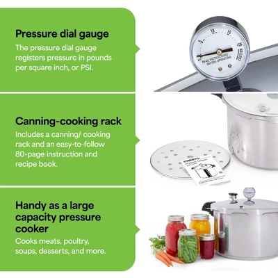 Presto Pressure Canner, Aluminum Boiling Water Canner With Rack, Gauge, And Induction Capability For Kitchen, Silver 5 Presto Pressure Canner, Aluminum Boiling Water Canner With Rack, Gauge, And Induction Capability For Kitchen, Silver - Image 3