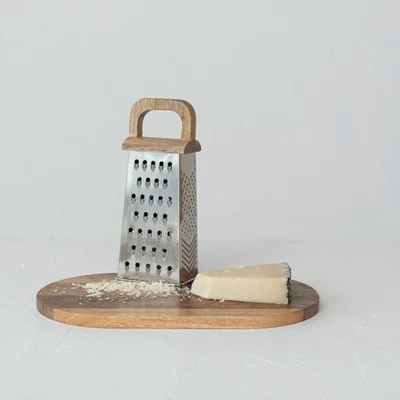 Storied Home Steel Grater With Mango Wood Cheese Board 3 Storied Home Steel Grater With Mango Wood Cheese Board