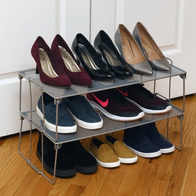 YBM Home Stackable And Foldable Silver Steel Mesh Storage Rack Shelf 5 YBM Home Stackable And Foldable Silver Steel Mesh Storage Rack Shelf - Image 3