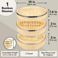 Juvale 2-Tier Bamboo Steamer Basket With Steel Rings For Dumplings, Dim Sums, 10 In -Target KitchenAid GUEST f06afd8b 5656 4334 ad6e 0aa0fa0bb2fa