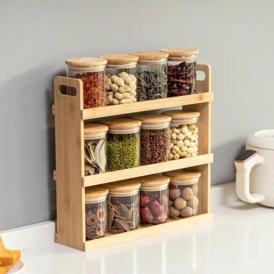 Basicwise Bamboo Spice Rack & Pantry Organizer Witj Glass Jars – Perfect For Countertop Storage In Kitchens To Keep Containers Neatly Displayed 3 Basicwise Bamboo Spice Rack & Pantry Organizer Witj Glass Jars – Perfect For Countertop Storage In Kitchens To Keep Containers Neatly Displayed