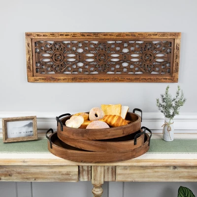 Northlight Acacia Wood Trays With Metal Handles - Set Of 3 - 21.75" 4 Northlight Acacia Wood Trays With Metal Handles - Set Of 3 - 21.75" - Image 2