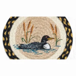 Earth Rugs Loon & Cattail Cotton Round Trivet – Farmhouse Rustic Décor 10"x10"