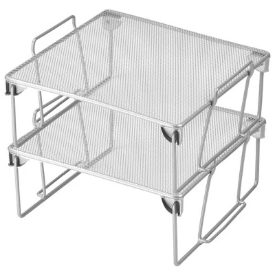 YBM Home Stackable And Foldable Silver Steel Mesh Storage Rack Shelf, Pack Of 2 4 YBM Home Stackable And Foldable Silver Steel Mesh Storage Rack Shelf, Pack Of 2 - Image 2