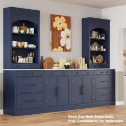 APRILSOUL Modern Freestanding Kitchen Pantry, Coffee Bar Buffet With Drawer & Shelves, Food Storage For Dining/Kitchen