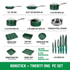 Granitestone Diamond Emerald Nonstick Pots And Pans 21 Piece Kitchen Cookware Bakeware Knife Set