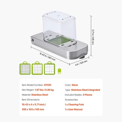 VEVOR Vegetable Chopper, Food Veggie Cutter With 3 Stainless Steel Blades, Onion Slicer With Container, Silver 9 VEVOR Vegetable Chopper, Food Veggie Cutter With 3 Stainless Steel Blades, Onion Slicer With Container, Silver - Image 7