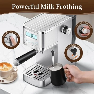 Espresso Coffee Maker With Automatic Milk Frothing System, Temp Adjustable, Steam Wand & Cup Warmer, 20 Bar Espresso Machines For Latte, Cappuccino 4 Espresso Coffee Maker With Automatic Milk Frothing System, Temp Adjustable, Steam Wand & Cup Warmer, 20 Bar Espresso Machines For Latte, Cappuccino - Image 2