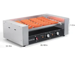 Commercial 18 Hot Dog 7 Roller Grill Cooker Machines 1050W With Removable Drip Tray