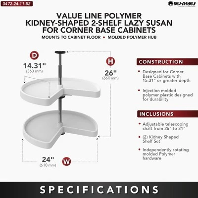 Rev-A-Shelf Polymer Kidney Shaped 2-Shelf Lazy Susan For Kitchen Corner Base Cabinets 6 Rev-A-Shelf Polymer Kidney Shaped 2-Shelf Lazy Susan For Kitchen Corner Base Cabinets - Image 4