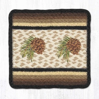Earth Rugs Pinecone Square Printed Jute Trivet 10"x10" Rustic Hot Pad 5 Earth Rugs Pinecone Square Printed Jute Trivet 10"x10" Rustic Hot Pad - Image 3