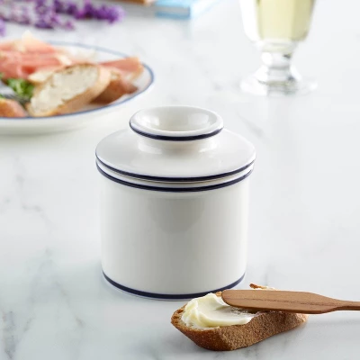 Butter Bell® Crock – Le Bistro White With Blue Trim Ceramic Butter Keeper, French Café-Style Butter Dish For Fresh, Spreadable Butter 4 Butter Bell® Crock – Le Bistro White With Blue Trim Ceramic Butter Keeper, French Café-Style Butter Dish For Fresh, Spreadable Butter - Image 2