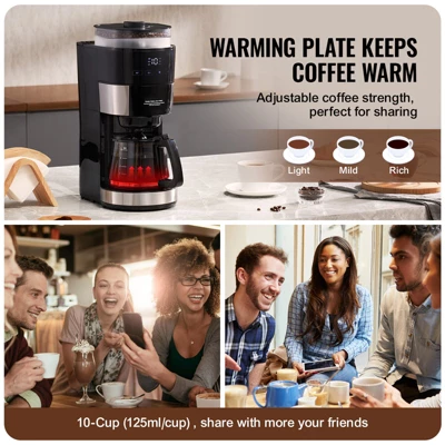 VEVOR Coffee Maker With Grinder, 10 Cup Coffee Machine, Grind And Brew Coffee Maker With 3 Brew Strength Control, Drip Coffee Maker 7 VEVOR Coffee Maker With Grinder, 10 Cup Coffee Machine, Grind And Brew Coffee Maker With 3 Brew Strength Control, Drip Coffee Maker - Image 5