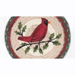 Earth Rugs Holly Cardinal Round Trivet – Rustic Holiday Kitchen Hot Pad 10"x10"