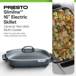 Presto 16" Slimline Electric Skillet, Nonstick Kitchen Appliance With Tempered Glass Lid