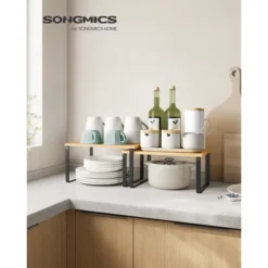 Songmics Cabinet Organizer Shelf, Kitchen Counter Shelves, Kitchen Storage, Spice Rack, Stackable, Expandable, Metal And Engineered Wood