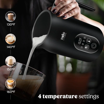 NELO Electric Milk Frother, 4 In 1 Digital, Steamer With Real-Time Temperature Control, Automatic Frother For Coffee, BPA Free Stainless Steel, Black 5 NELO Electric Milk Frother, 4 In 1 Digital, Steamer With Real-Time Temperature Control, Automatic Frother For Coffee, BPA Free Stainless Steel, Black - Image 3