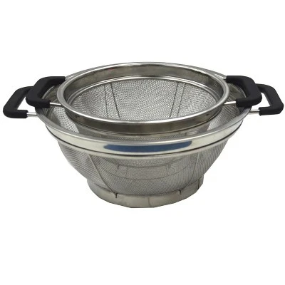 SAMMART Set Of 2 Stainless Steel Mesh Colander With Black Silicone Handle - Strainer For Pasta, Noodle And Fruits 7 SAMMART Set Of 2 Stainless Steel Mesh Colander With Black Silicone Handle - Strainer For Pasta, Noodle And Fruits - Image 5