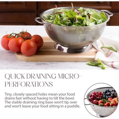 Bellemain 5 Qt Stainless Steel Colander Bowl | Handle, Kitchen Food Strainer For Pasta, Veggies & More 4 Bellemain 5 Qt Stainless Steel Colander Bowl | Handle, Kitchen Food Strainer For Pasta, Veggies & More - Image 2