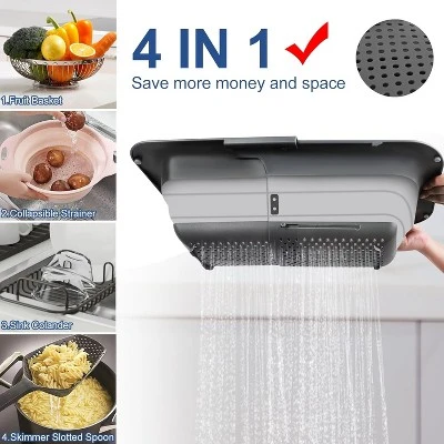 Collapsible Colander Strainer, Expandable Over The Sink Colander For Kitchen, Adjustable Silicone Sink Strainer 4 Collapsible Colander Strainer, Expandable Over The Sink Colander For Kitchen, Adjustable Silicone Sink Strainer - Image 2