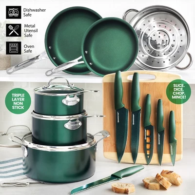 Granitestone Diamond Emerald Nonstick Pots And Pans 21 Piece Kitchen Cookware Bakeware Knife Set 5 Granitestone Diamond Emerald Nonstick Pots And Pans 21 Piece Kitchen Cookware Bakeware Knife Set - Image 3