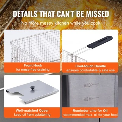 VEVOR Commercial Deep Fryer, Dual Tank 3000W Electric Countertop Fryer With Basket, 2 X 11.6Qt/11L Double Stainless Steel Oil Fryer 4 VEVOR Commercial Deep Fryer, Dual Tank 3000W Electric Countertop Fryer With Basket, 2 X 11.6Qt/11L Double Stainless Steel Oil Fryer - Image 2