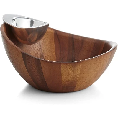 Nambe Harmony Chip And Dip Bowl, Acacia Wood Bowl And Alloy Companion Bowl 5 Nambe Harmony Chip And Dip Bowl, Acacia Wood Bowl And Alloy Companion Bowl - Image 3