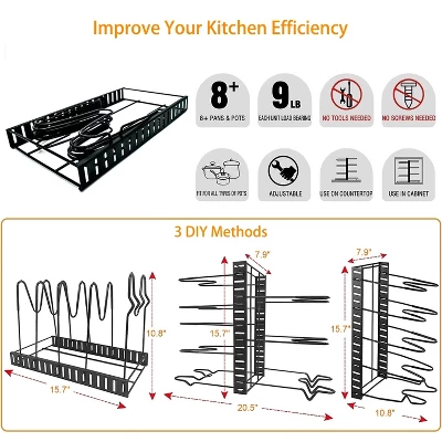 DOMETOUR Pot Organizer Rack 8 Tiers Pots And Pans Organizer, Pot Lid Organizer For Kitchen Cabinet Cookware Organizers And Storage, Upgraded 8 DOMETOUR Pot Organizer Rack 8 Tiers Pots And Pans Organizer, Pot Lid Organizer For Kitchen Cabinet Cookware Organizers And Storage, Upgraded - Image 6