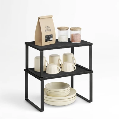 Songmics Cabinet Organizer Shelf, Set Of 2 Kitchen Counter Shelves, Kitchen Storage, Spice Rack, Stackable, Expandable, Metal And Engineered Wood 5 Songmics Cabinet Organizer Shelf, Set Of 2 Kitchen Counter Shelves, Kitchen Storage, Spice Rack, Stackable, Expandable, Metal And Engineered Wood - Image 3